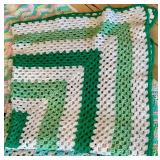 Three Crochet Afghans - Blue & Pink, Green & White, Pink, Green, Yellow & Blue
