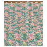 Three Crochet Afghans - Blue & Pink, Green & White, Pink, Green, Yellow & Blue