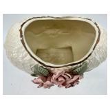 Capodimonte Style Vase & Lidded Bowl With Pink Roses - Oyster Shell