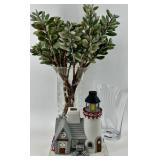 Glass Vase with Faux Greenery & PartyLite Stoney Harbor Lighthouse Set