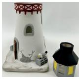 Glass Vase with Faux Greenery & PartyLite Stoney Harbor Lighthouse Set