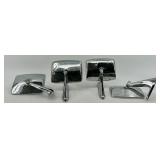 Set of Four Chrome Square Side Mirror Heads with Mounting Arms - Vintage Auto Hardware