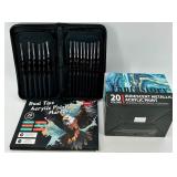 Dual Tips Acrylic Paint Markers & Fantastory Iridescent Metallic Acrylic Paint Set & Paint Brushes