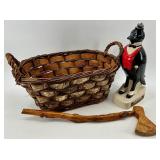 Old Crow Bourbon Decanter, Wicker Basket and Wooden Ax