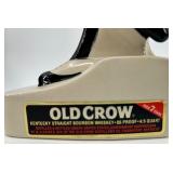 Old Crow Bourbon Decanter, Wicker Basket and Wooden Ax