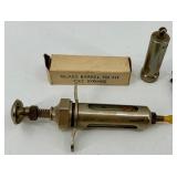 Six Action No. 12 Flash Light Cartridges & Glass Barrel Syringe - Vintage Lab Equipment
