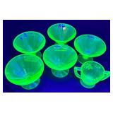 Federal Glass Uranium Sherbet Glasses & Creamer