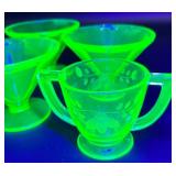 Federal Glass Uranium Sherbet Glasses & Creamer