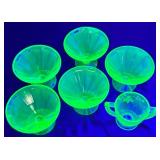Federal Glass Uranium Sherbet Glasses & Creamer