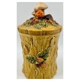 Vintage Geo. Z. Lefton Mushroom Lidded Jar with Bark-Textured Base