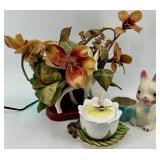 Vintage Lighted Console Deer Lamp, Vintage Ceramic Bunny Candle Holder & Bee Dish (Lot of 3)