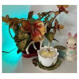 Vintage Lighted Console Deer Lamp, Vintage Ceramic Bunny Candle Holder & Bee Dish (Lot of 3)