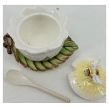 Vintage Lighted Console Deer Lamp, Vintage Ceramic Bunny Candle Holder & Bee Dish (Lot of 3)