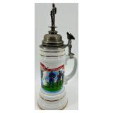 Kaiser Regimental Beer Stein - West Germany Porcelain With Pewter Lid