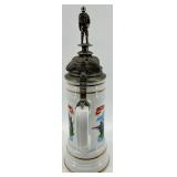 Kaiser Regimental Beer Stein - West Germany Porcelain With Pewter Lid
