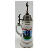 Kaiser Regimental Beer Stein - West Germany Porcelain With Pewter Lid