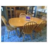 Oak dining room table set. With leaf & 6 chairs. Very nice condition. As shown. CASH ON SITE ONLY. PICKUP IS TUESDAY MAY 19TH FROM 11 AM TO 4 PM. REGARDLESS WHAT THE SCHEDULE STATES.
