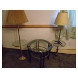 Glass top end table with 2 lamps. As shown. CASH ON SITE ONLY. PICKUP IS TUESDAY MAY 19TH FROM 11 AM TO 4 PM. REGARDLESS WHAT THE SCHEDULE STATES.
