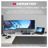 Monster M-Series Certified Premium HDMI Cable 2.0, Features 4K Ultra HD at 60Hz Refresh Rate, Duraflex Jacket, and Triple Layer Shielding, 22.5 Gbps - 16 ft