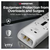Monster Power Surge Protector w/ 4,050 Jules - 8 Outlets, USB-A & USB-C,(6FT Cord, White)