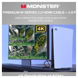 Monster M-Series Certified Premium HDMI Cable 2.0 4K Ultra HD at 60Hz Refresh Rate, 25 Gbps - 4.9 ft