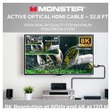 Monster Essentials Directional Fiber Optic HDMI 2.1-48 Gbps Active Optical Cable - Supports 8K @ 60HZ, 4K @ 120HZ, 32.8ft