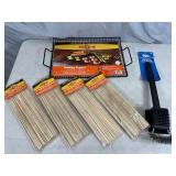 New BBQ Grill Topper, Grill Brush, 400 Bamboo Wood Skewers