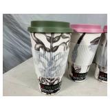 4 New Bamboo Fiber Coffee Mugs with Lid and Heat Sleeve