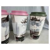 4 New Bamboo Fiber Coffee Mugs with Lid and Heat Sleeve