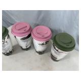 4 New Bamboo Fiber Coffee Mugs with Lid and Heat Sleeve