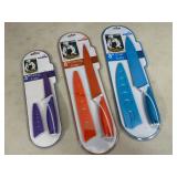 3 New Ceramic Coated Kitchen Knives with Sleeves