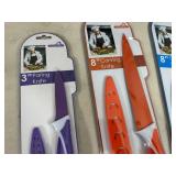 3 New Ceramic Coated Kitchen Knives with Sleeves