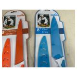 3 New Ceramic Coated Kitchen Knives with Sleeves