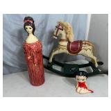 Vintage Hair Spray Cover, Wooden Rocking Horse, Betty Boop