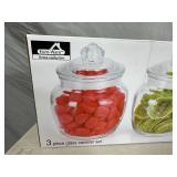 New 3 pc Glass Canister Set