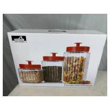 New 3 pc Set of Glass Kitchen Canisters