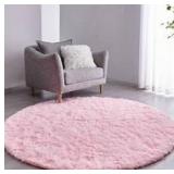 Pink Round Plush Shag Area Rug 5x5 $39.99 Retail - Brand New