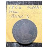 1806 STEMS PAINTED 6 US DRAPED BUST HALF DOLLAR LARGE EAGLE