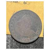 1806 STEMS PAINTED 6 US DRAPED BUST HALF DOLLAR LARGE EAGLE