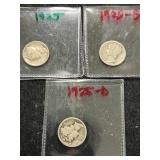 3 US MERCURY DIMES 1925P-D-S