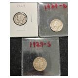3 US MERCURY DIMES 1929P-D-S