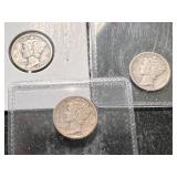 3 US MERCURY DIMES 1929P-D-S