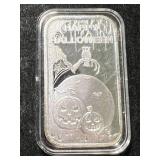 1 TROY OZ .999 FINE SILVER HAPPY HALLOWEEN BAR IN AIRTITE