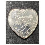 1 TROY OZ .999 FINE SILVER ESPECIALLY FOR YOU HEART SHAPED BAR