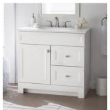 ^Home Decorators Collection Sedgewood 36.5 in. W   18.75 in. D   34.375 in. H Single Sink Bath Vanity in White with Arctic Solid Surface Top Store SKU# 1003-619-901 Msrp $499.00