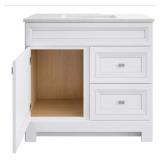^Home Decorators Collection Sedgewood 36.5 in. W   18.75 in. D   34.375 in. H Single Sink Bath Vanity in White with Arctic Solid Surface Top Store SKU# 1003-619-901 Msrp $499.00