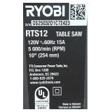 *RYOBI 15 Amp 10 in. Compact Portable Corded Jobsite Table Saw RTS12 Msrp $229.00