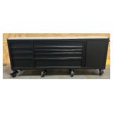 ^Husky 96 in. W x 24 in. D 9-Drawer Heavy-Duty Mobile Workbench with Stainless Steel Top in Matte Black Msrp $1,449.99
