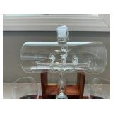 The Wine Savant Ship Decanter Set w Stand & 2 Glasses Boxed