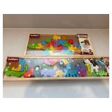 2 BeginAgain Wooden Alphabet Puzzle Lot Dino A to Z Animal Parade A-Z